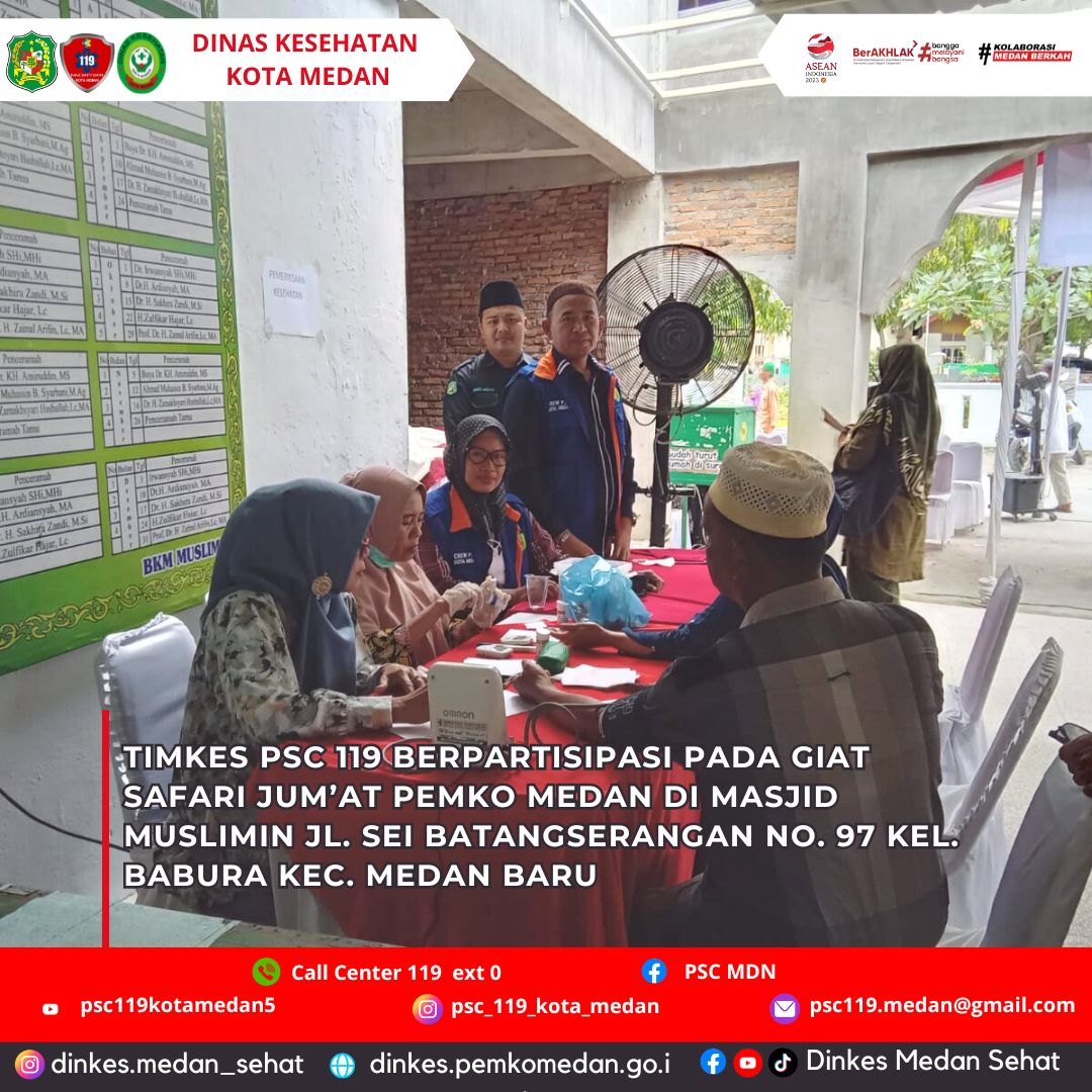 Timkes PSC 119 Berpartisipasi Pada Giat Safari Jum'at Pemko Medan di Masjid Muslimin Jl. Sei Batangserangan No. 97 Kel. Babura Kec. Medan Baru 